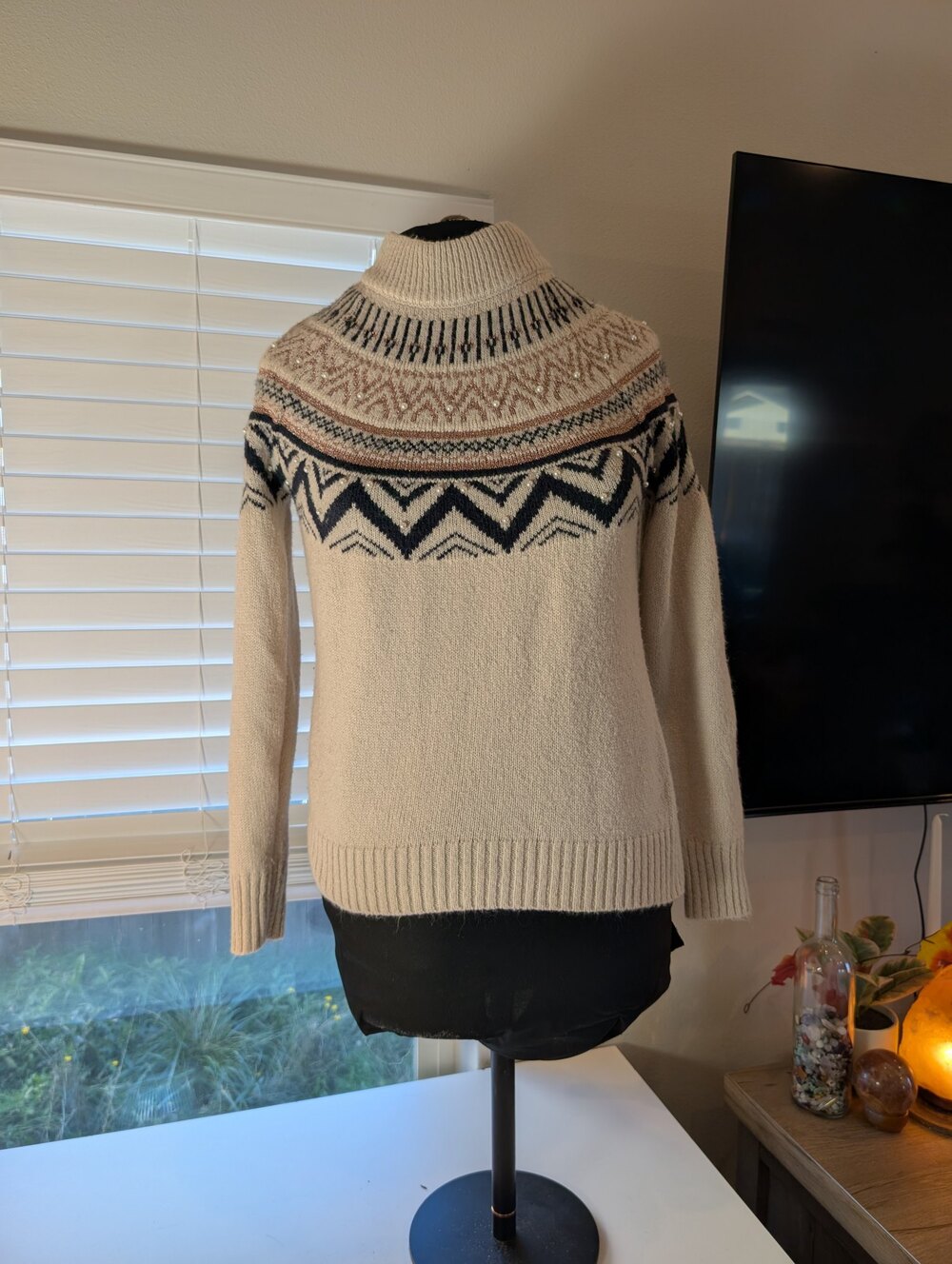 Maurices Fair Isle Turtleneck Sweater Cream Beige Size S